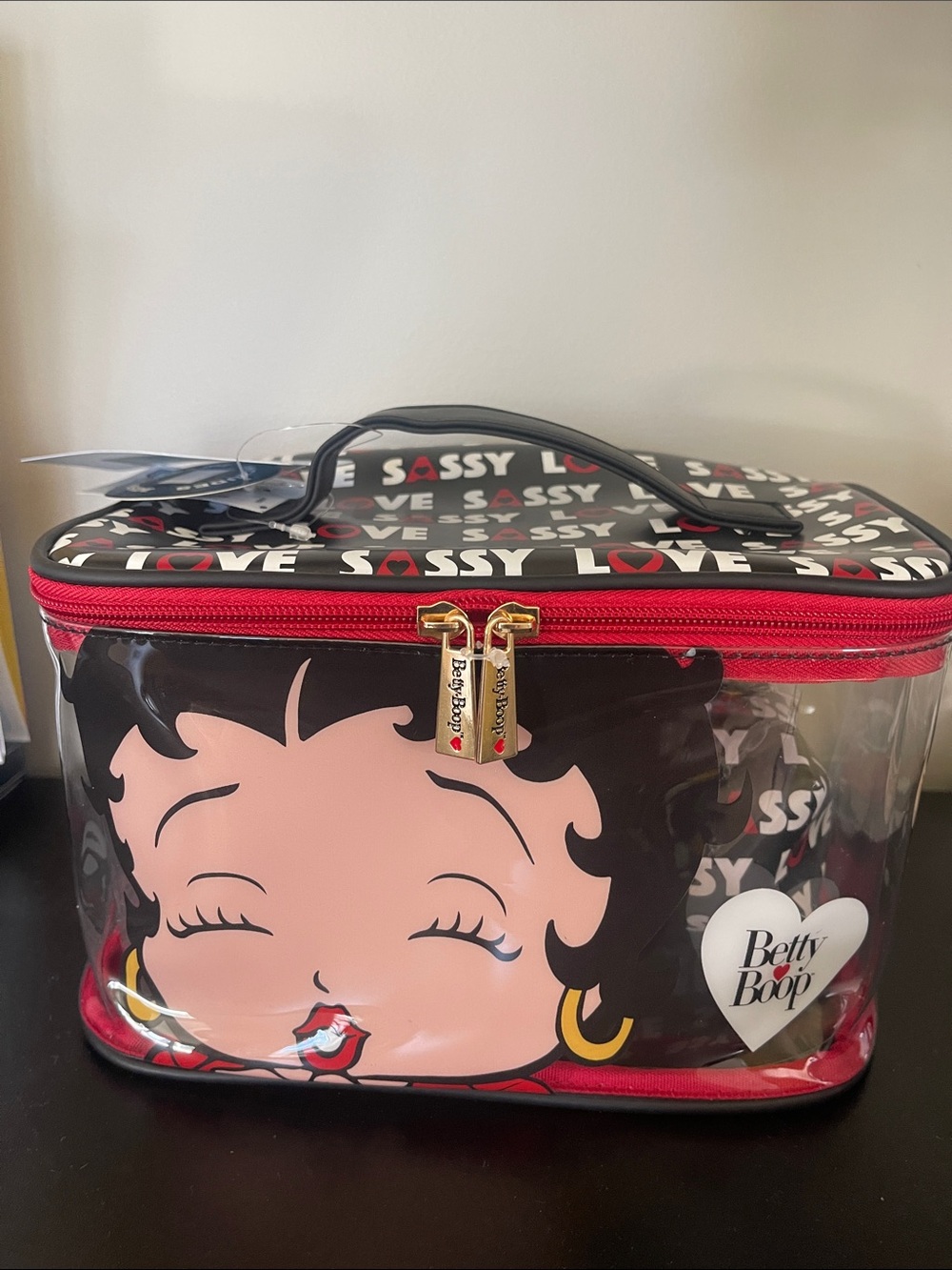 ❤️NEW!!!❤️ Betty Boop Clear Cosmetic Case with Black, Red and Gold Accents